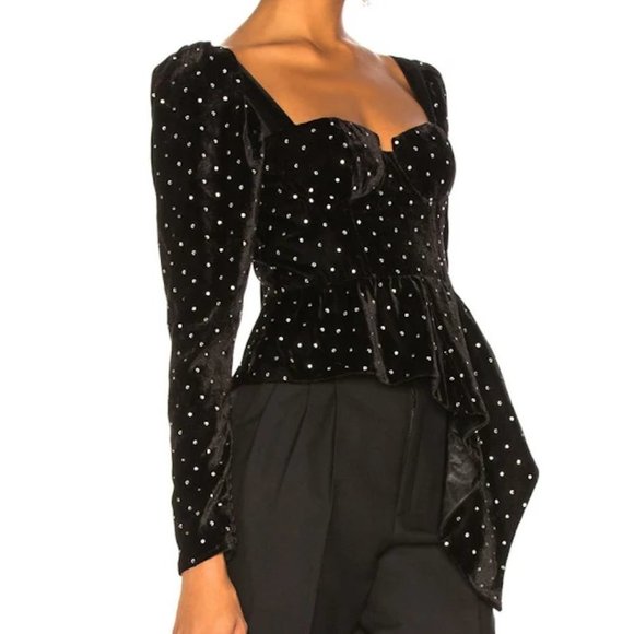 *NWT* SELF-PORTRAIT Self-Portrait Black Velvet Crystal Embellished Asymmetrical - Picture 3 of 6